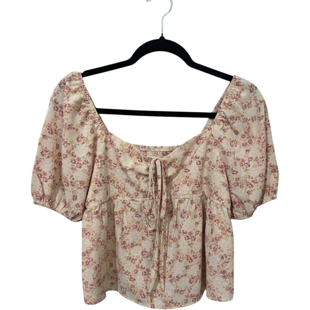 Baevely Floral Blouse Women Medium Pink Ditsy Puff Sleeve Smocked‎ Cottagecore
